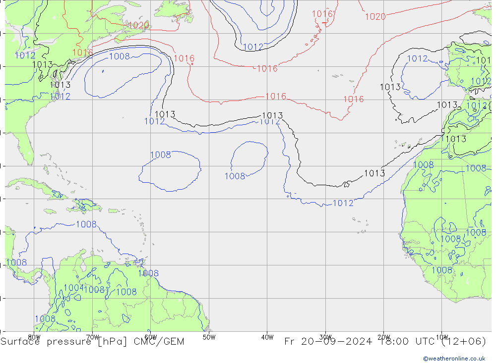 Surface pressure CMC/GEM Fr 20.09.2024 18 UTC