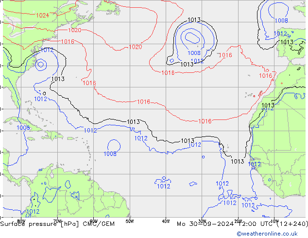 Surface pressure CMC/GEM Mo 30.09.2024 12 UTC