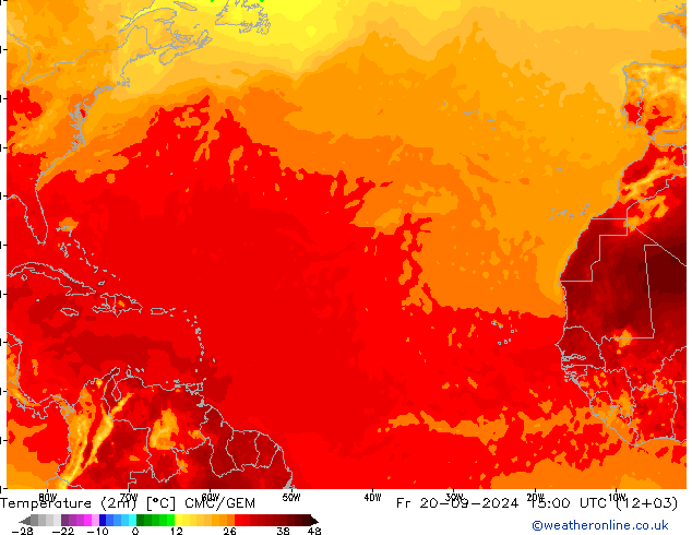 mapa temperatury (2m) CMC/GEM pt. 20.09.2024 15 UTC