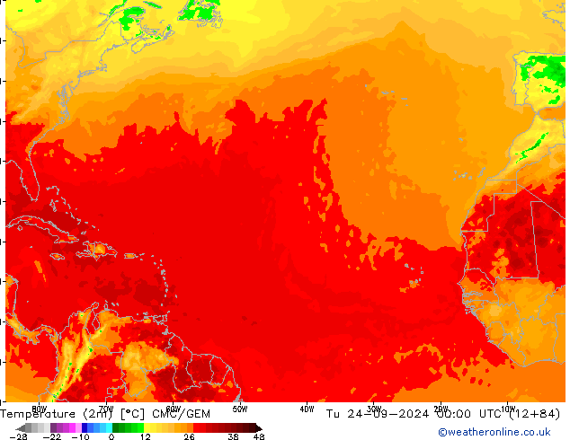 Temperature (2m) CMC/GEM Tu 24.09.2024 00 UTC