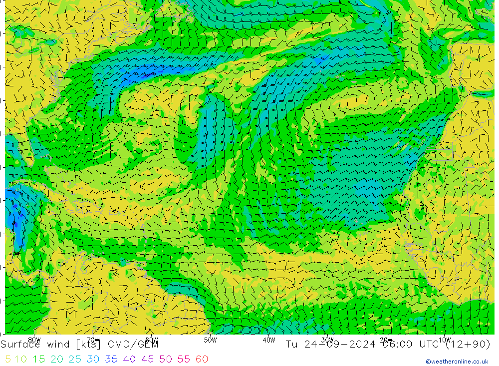 Wind 10 m CMC/GEM di 24.09.2024 06 UTC