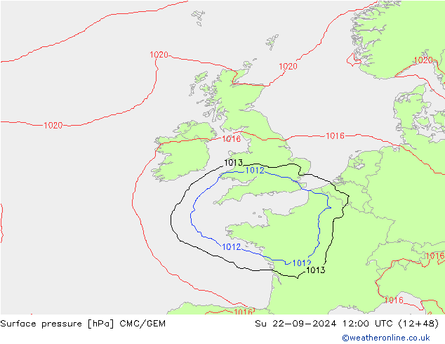 Surface pressure CMC/GEM Su 22.09.2024 12 UTC