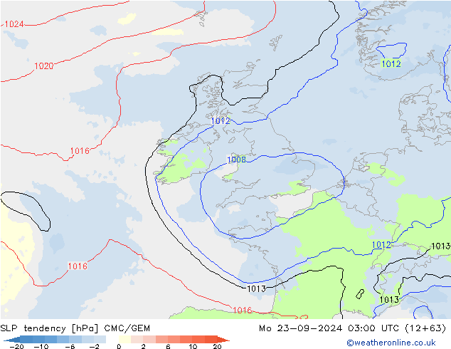 SLP tendency CMC/GEM Mo 23.09.2024 03 UTC