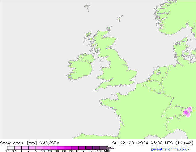 Snow accu. CMC/GEM Ne 22.09.2024 06 UTC