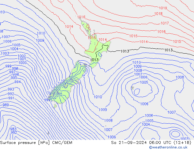 Surface pressure CMC/GEM Sa 21.09.2024 06 UTC