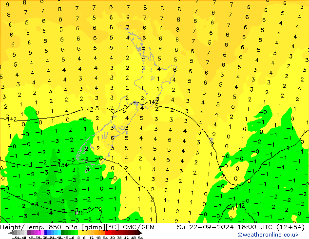 Height/Temp. 850 hPa CMC/GEM So 22.09.2024 18 UTC