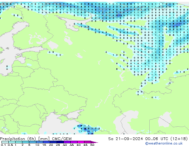 Precipitação (6h) CMC/GEM Sáb 21.09.2024 06 UTC