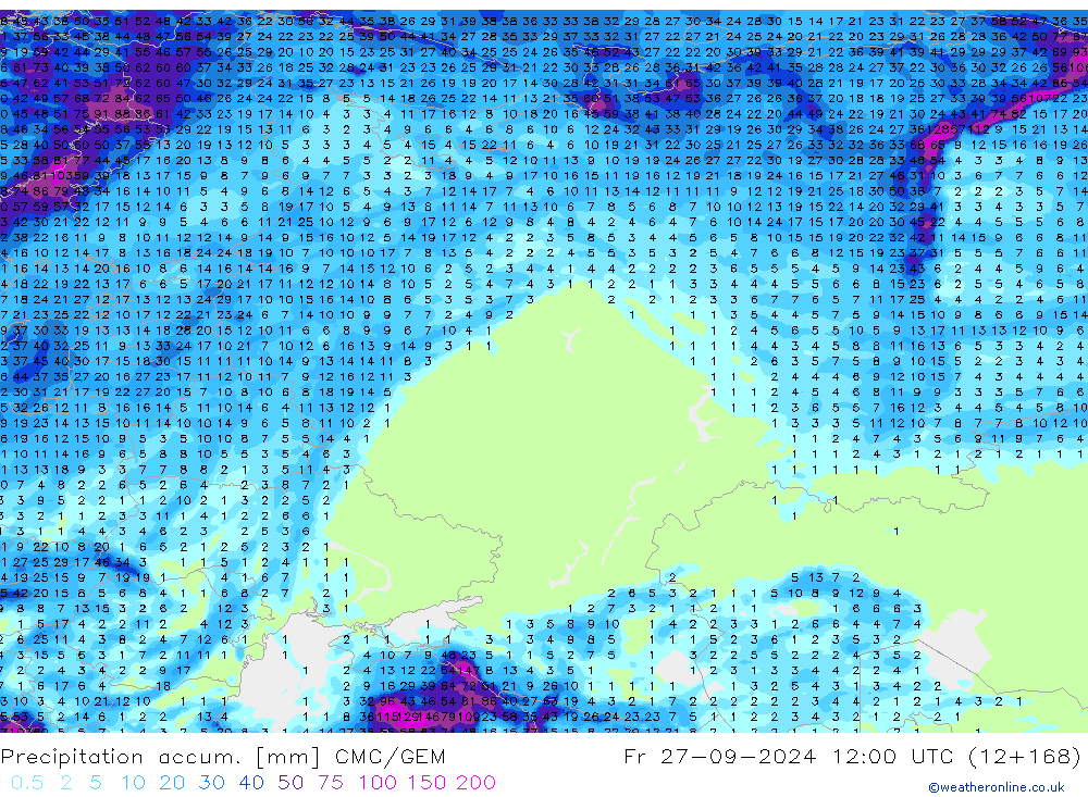 Precipitation accum. CMC/GEM ven 27.09.2024 12 UTC