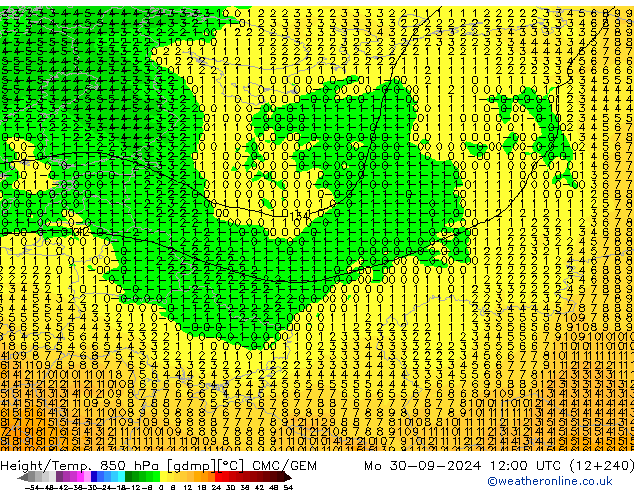 Height/Temp. 850 hPa CMC/GEM Mo 30.09.2024 12 UTC