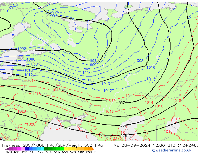 Theta-e 850hPa CMC/GEM pon. 30.09.2024 12 UTC