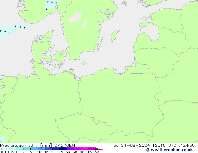 Precipitazione (6h) CMC/GEM sab 21.09.2024 18 UTC