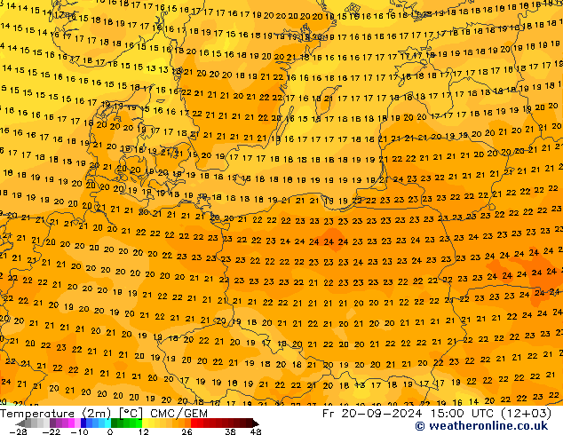 Temperature (2m) CMC/GEM Fr 20.09.2024 15 UTC