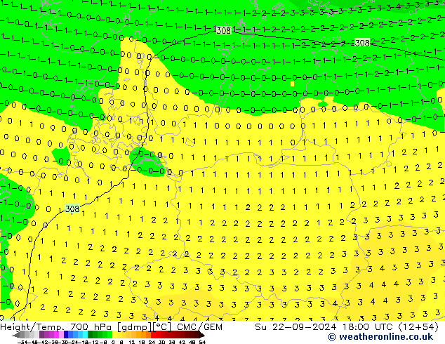 Height/Temp. 700 hPa CMC/GEM So 22.09.2024 18 UTC