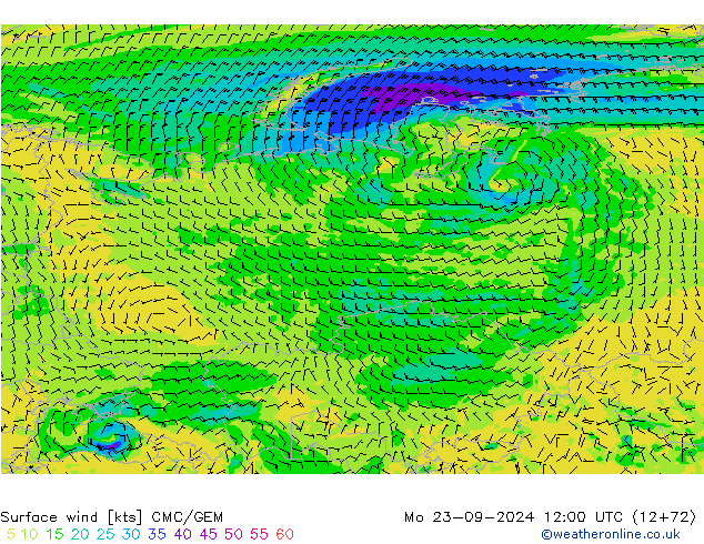 Surface wind CMC/GEM Mo 23.09.2024 12 UTC