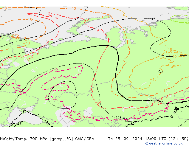 Height/Temp. 700 hPa CMC/GEM Čt 26.09.2024 18 UTC