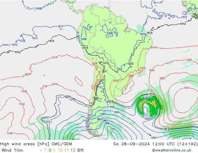 High wind areas CMC/GEM sáb 28.09.2024 12 UTC