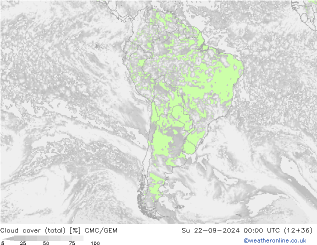 Cloud cover (total) CMC/GEM Su 22.09.2024 00 UTC