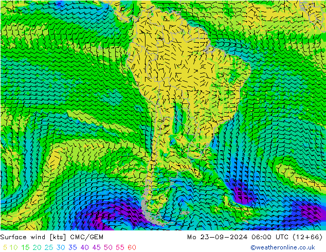 Vent 10 m CMC/GEM lun 23.09.2024 06 UTC