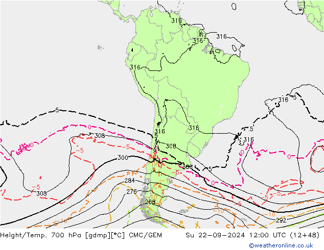 Hoogte/Temp. 700 hPa CMC/GEM zo 22.09.2024 12 UTC