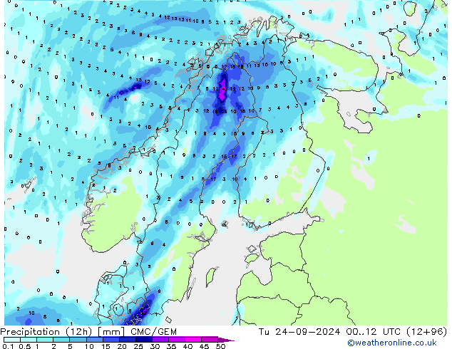 Precipitation (12h) CMC/GEM Tu 24.09.2024 12 UTC