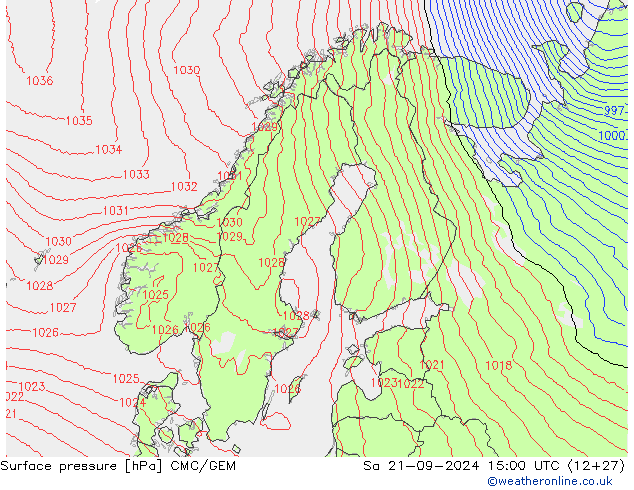 Surface pressure CMC/GEM Sa 21.09.2024 15 UTC