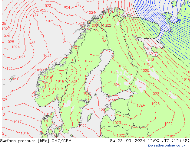 Surface pressure CMC/GEM Su 22.09.2024 12 UTC