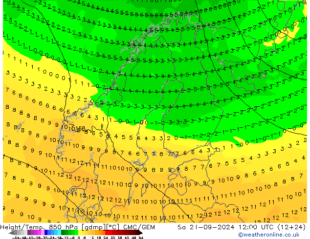 Height/Temp. 850 hPa CMC/GEM sab 21.09.2024 12 UTC