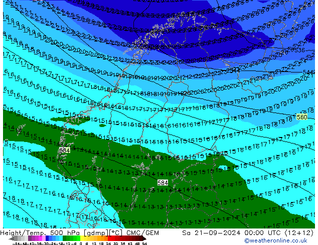 Height/Temp. 500 hPa CMC/GEM Sa 21.09.2024 00 UTC