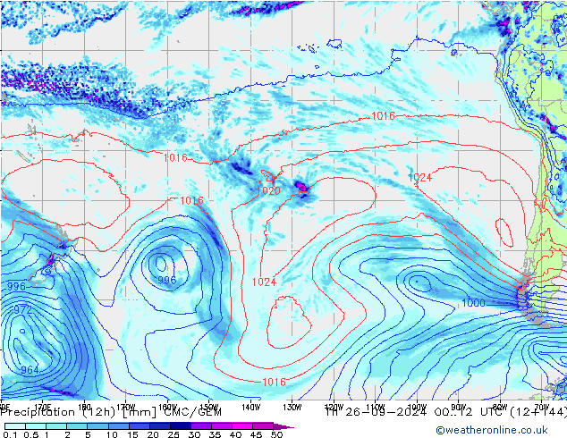 Precipitation (12h) CMC/GEM Th 26.09.2024 12 UTC