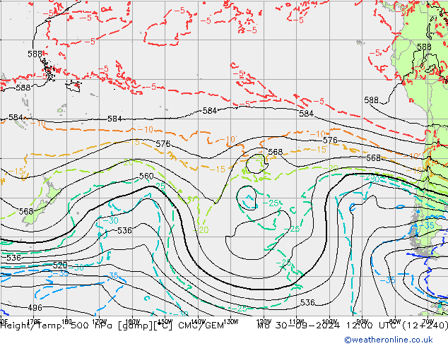 Height/Temp. 500 hPa CMC/GEM Mo 30.09.2024 12 UTC