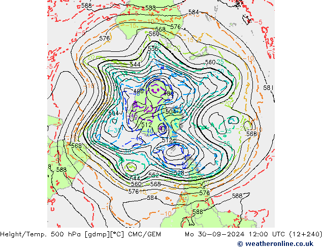 Height/Temp. 500 гПа CMC/GEM пн 30.09.2024 12 UTC