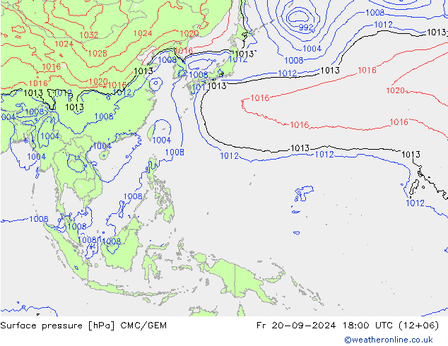 Surface pressure CMC/GEM Fr 20.09.2024 18 UTC