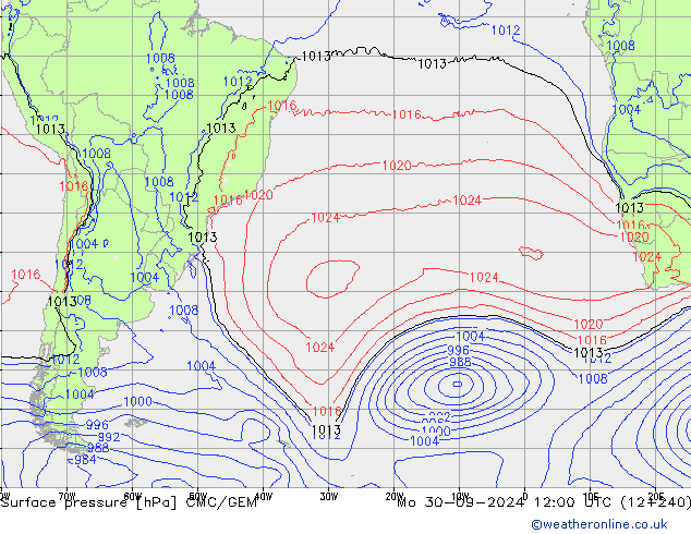 Atmosférický tlak CMC/GEM Po 30.09.2024 12 UTC