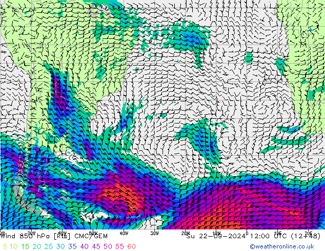 wiatr 850 hPa CMC/GEM nie. 22.09.2024 12 UTC