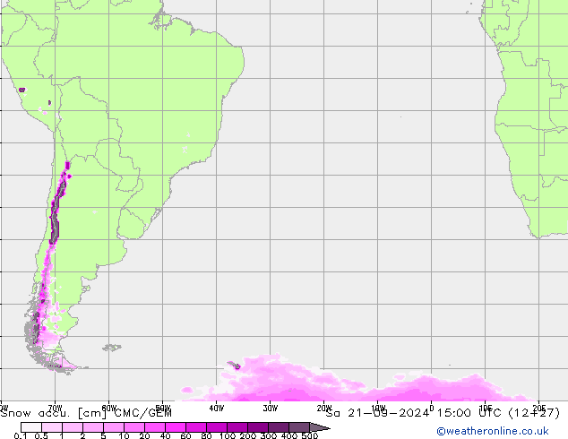 Snow accu. CMC/GEM so. 21.09.2024 15 UTC