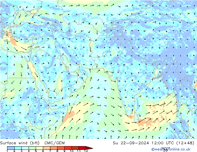 Vento 10 m (bft) CMC/GEM Dom 22.09.2024 12 UTC