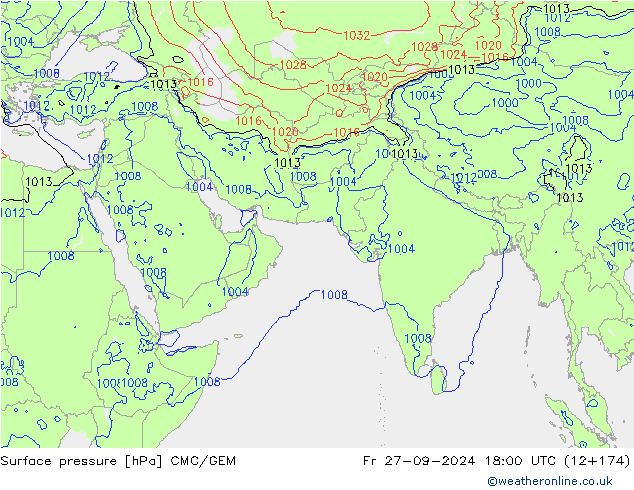 Surface pressure CMC/GEM Fr 27.09.2024 18 UTC