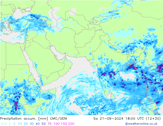 Totale neerslag CMC/GEM za 21.09.2024 18 UTC