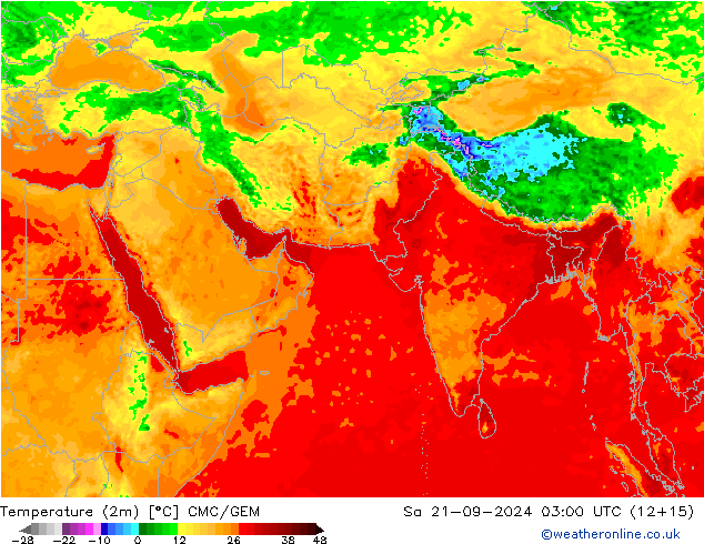 Temperature (2m) CMC/GEM Sa 21.09.2024 03 UTC