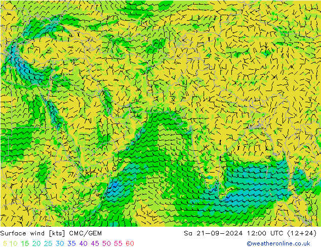 Surface wind CMC/GEM Sa 21.09.2024 12 UTC