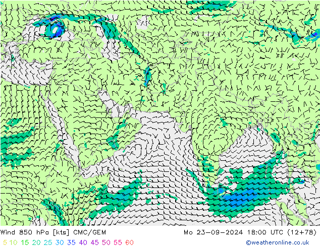 Wind 850 hPa CMC/GEM Po 23.09.2024 18 UTC