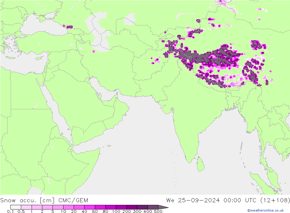 Snow accu. CMC/GEM We 25.09.2024 00 UTC