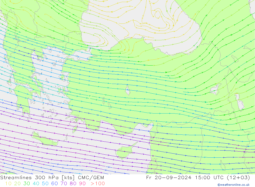 Streamlines 300 hPa CMC/GEM Fr 20.09.2024 15 UTC