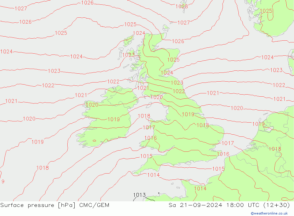 Surface pressure CMC/GEM Sa 21.09.2024 18 UTC