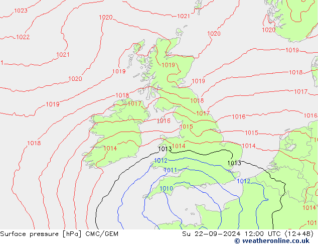 Surface pressure CMC/GEM Su 22.09.2024 12 UTC