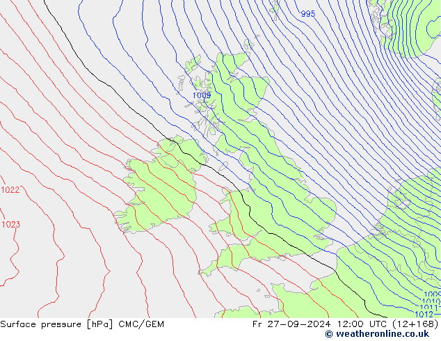 Surface pressure CMC/GEM Fr 27.09.2024 12 UTC