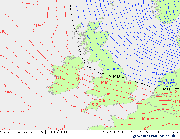 Atmosférický tlak CMC/GEM So 28.09.2024 00 UTC