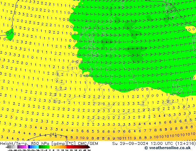 Height/Temp. 850 hPa CMC/GEM  29.09.2024 12 UTC