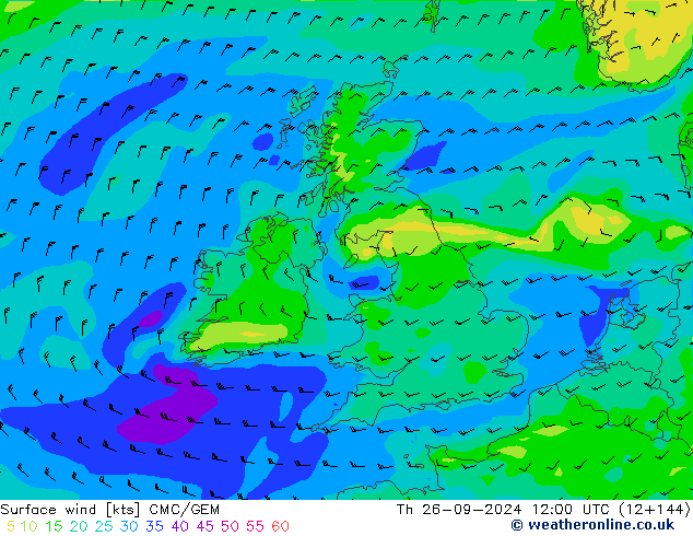 Surface wind CMC/GEM Th 26.09.2024 12 UTC