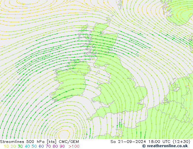 Línea de corriente 500 hPa CMC/GEM sáb 21.09.2024 18 UTC